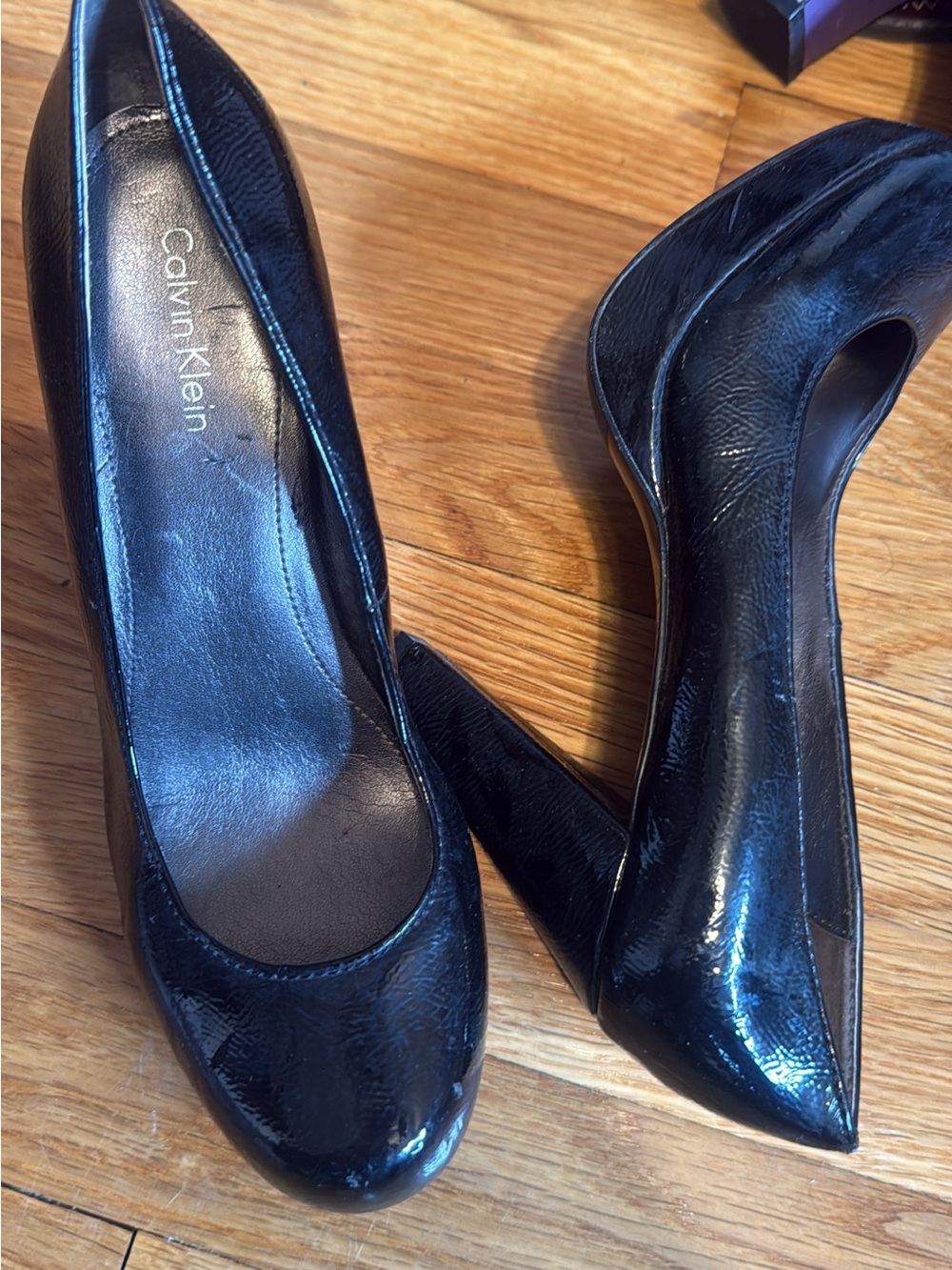Calvin Klein Black Patent Pointed Toe Pumps